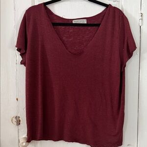 Project Social T Short Sleeve V-Neck Tee in Burgundy Red